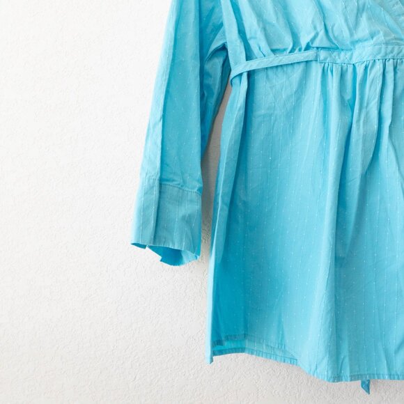 Motherhood Maternity L Blue Wrap Tie Back 3/4 Sleeve Cotton Top - Picture 5 of 12